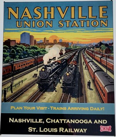 Vintage Travel Poster Sign, NC&StL Nashville Union Station Yard
