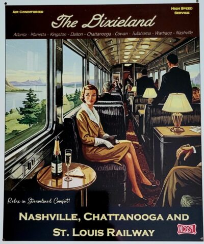 Vintage Travel Poster Sign, NC&StL The Dixieland Train, Streamlined Comfort