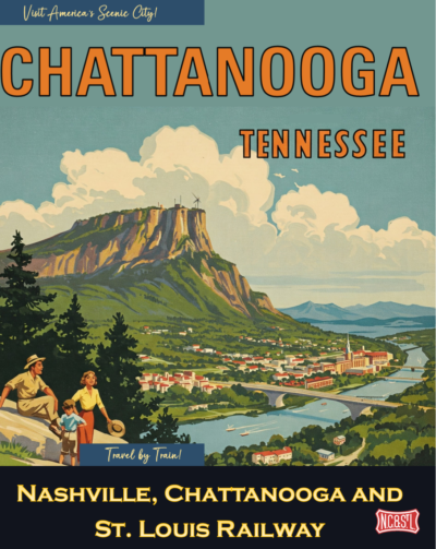 Vintage Travel Poster Sign, NC&StL Visit Chattanooga Tennessee